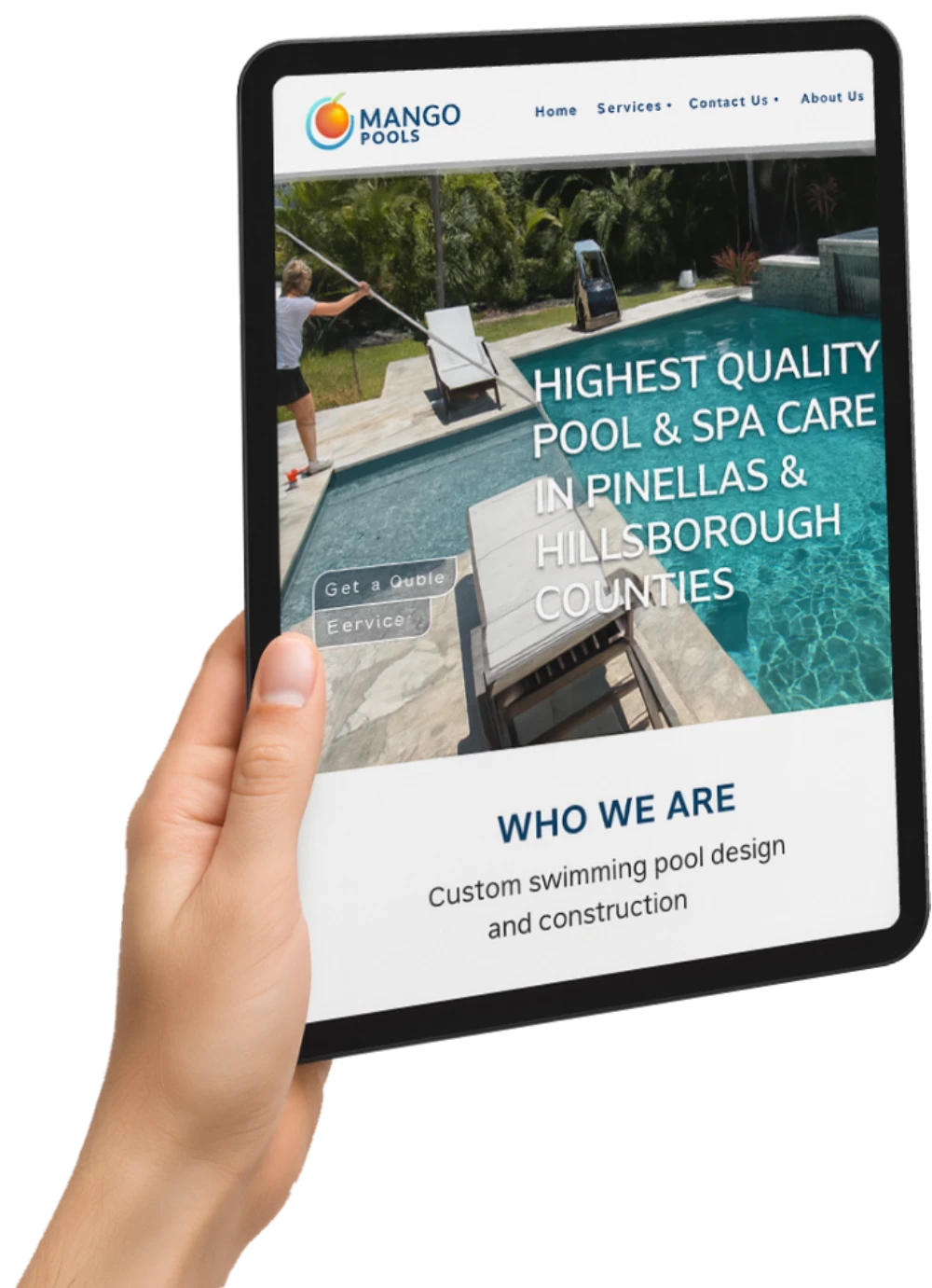 a hand holding a tablet pc showing a website designed by 6x6 Design